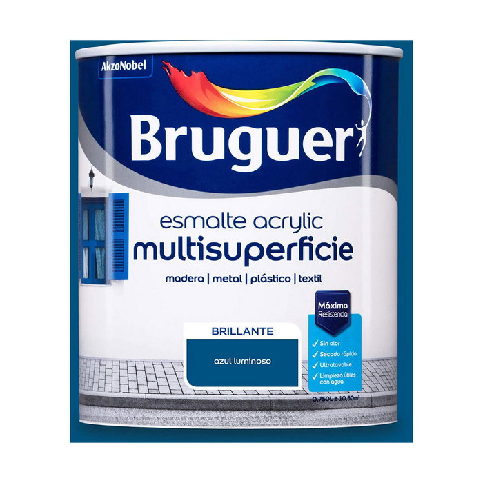 Bruguer Esmalte acrílico multisuperficie azul luminoso brillante 750 ml