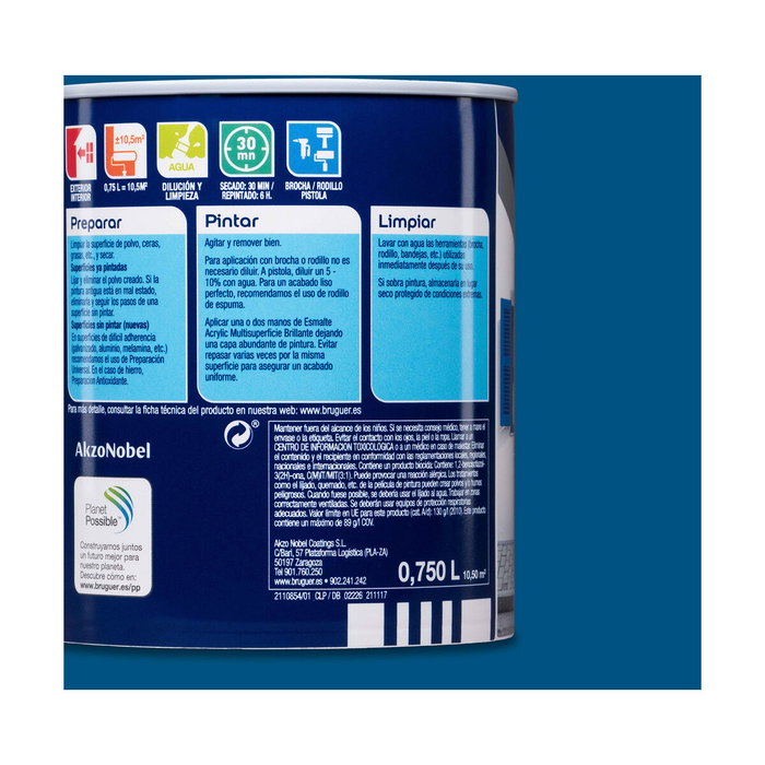 Bruguer Esmalte acrílico multisuperficie azul luminoso brillante 750 ml