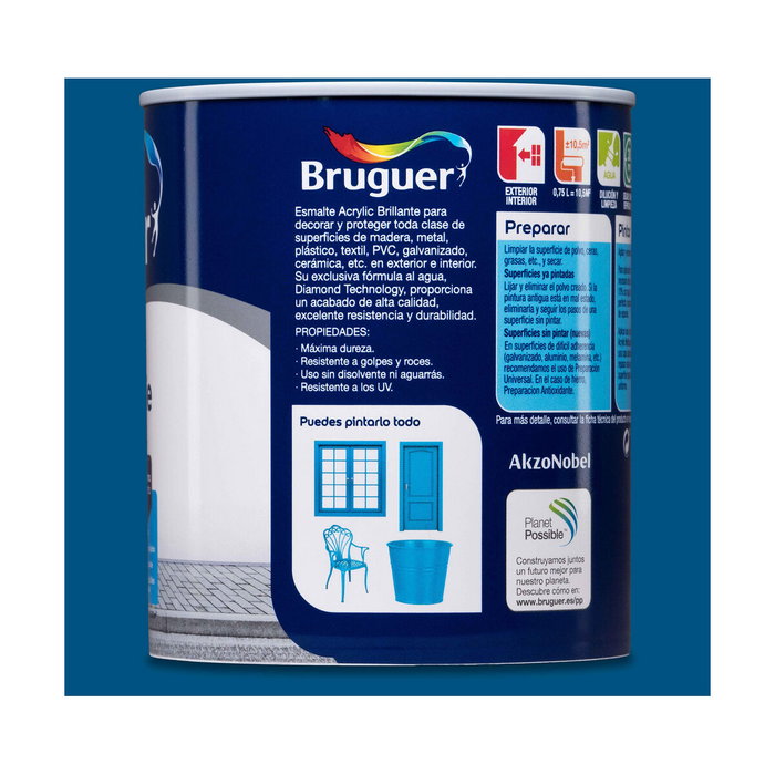 Bruguer Esmalte acrílico multisuperficie azul luminoso brillante 750 ml