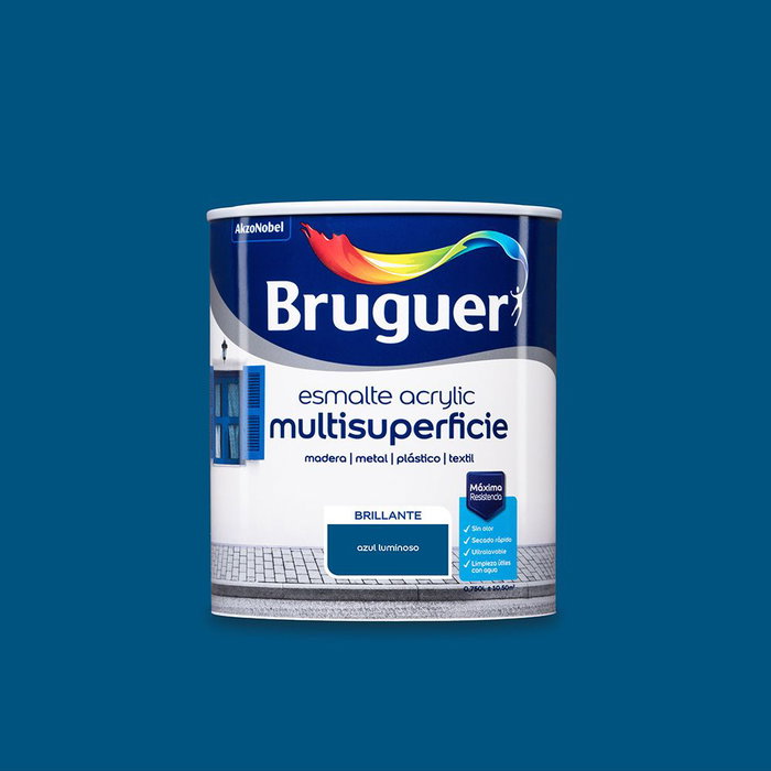Bruguer Esmalte Acrílico Multisuperficie Azul Luminoso Brillante 750 ml Interior/Exterior Bruguer Esmalte Acrílico Multisuperficie Azul Luminoso Brillante 750 ml Interior/Exterior