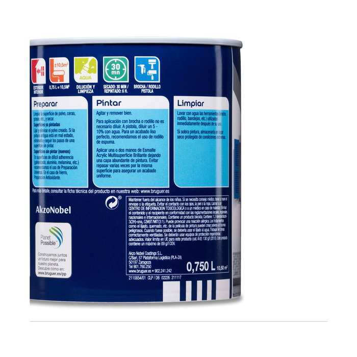Bruguer Esmalte acrílico multisuperficie blanco permanente brillante 750 ml