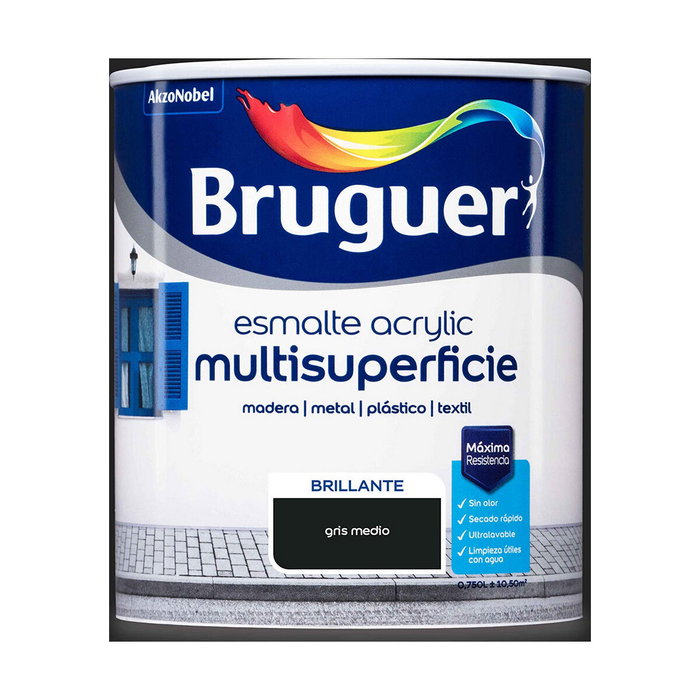 Bruguer Esmalte acrílico multisuperficie gris medio brillante 750 ml