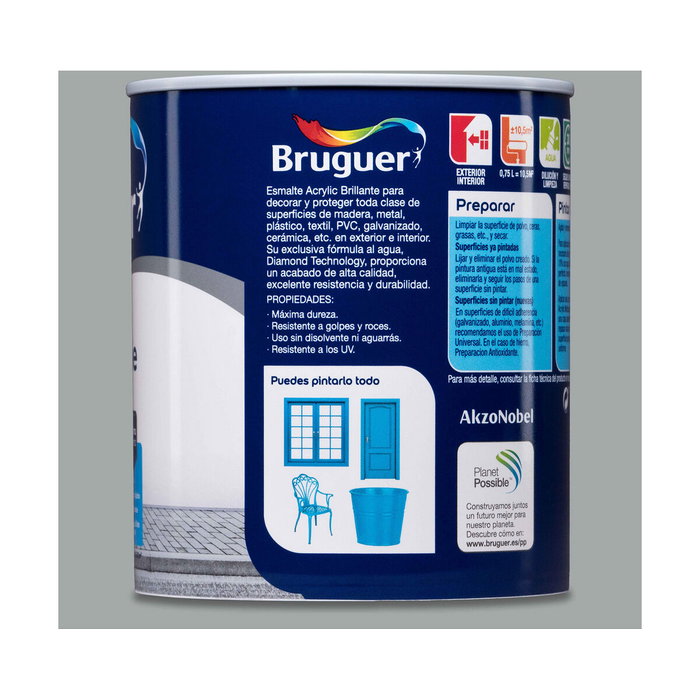 Bruguer Esmalte acrílico multisuperficie gris perla brillante 750 ml Bruguer Esmalte acrílico multisuperficie gris perla brillante 750 ml