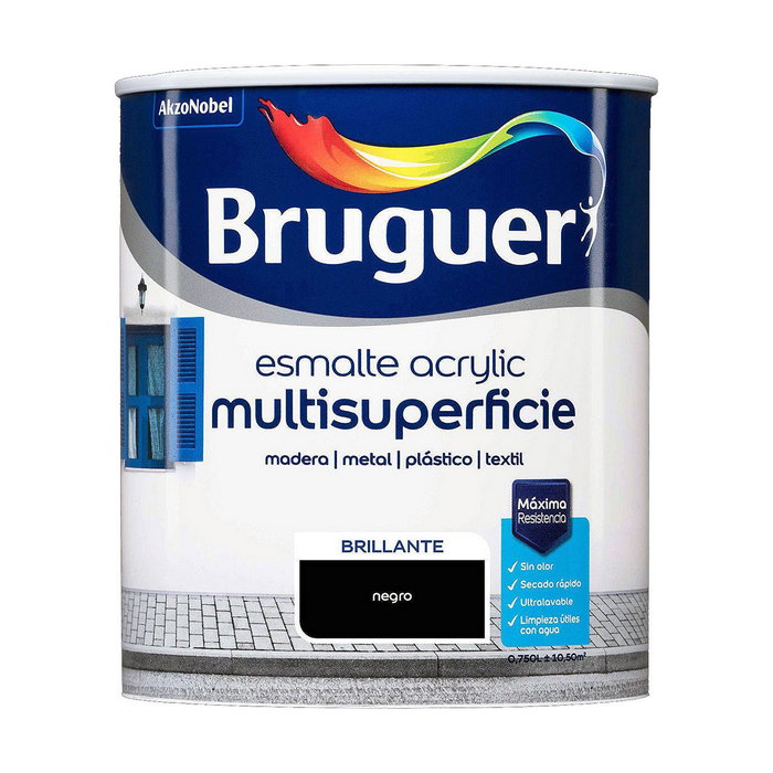 Bruguer Esmalte acrílico multisuperficie negro brillante 750 ml Bruguer Esmalte acrílico multisuperficie negro brillante 750 ml