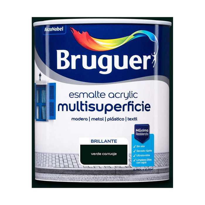 Bruguer Esmalte acrílico multisuperficie verde brillante carruajes 750 ml