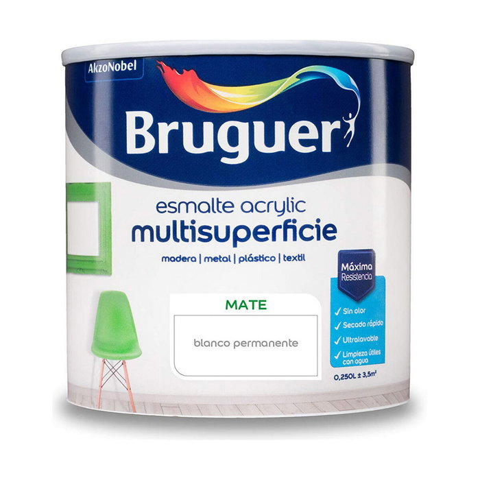 Bruguer Esmalte acrílico multisuperficie blanco permanente mate 250 ml