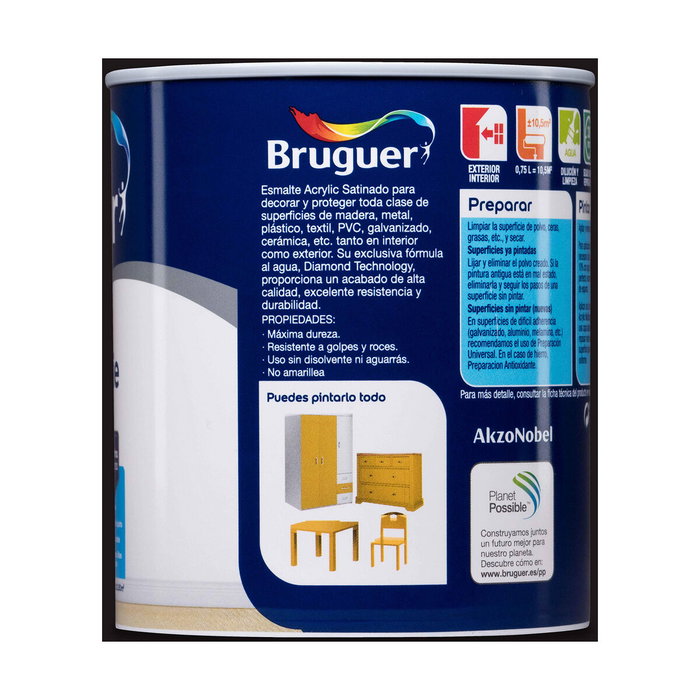 Bruguer Esmalte acrílico multisuperficie negro satinado 750 ml