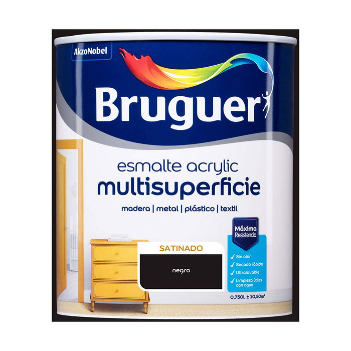 Bruguer Esmalte acrílico multisuperficie negro satinado 750 ml