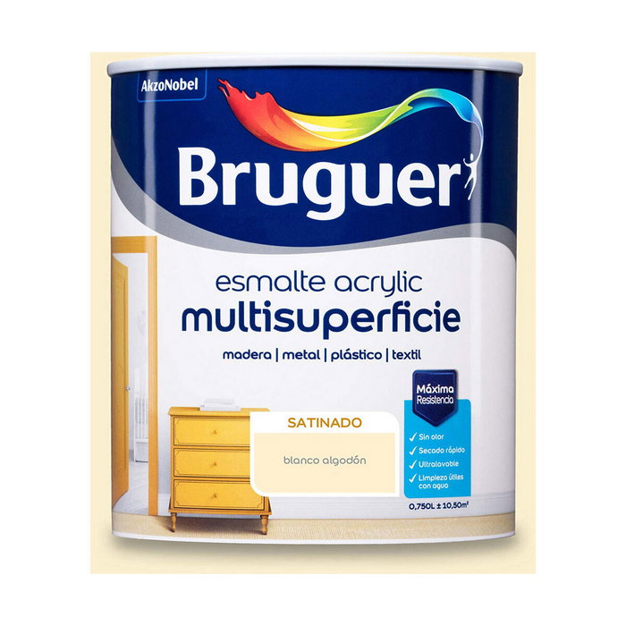 Bruguer Esmalte acrílico multisuperficie blanco algodón satinado 750 ml