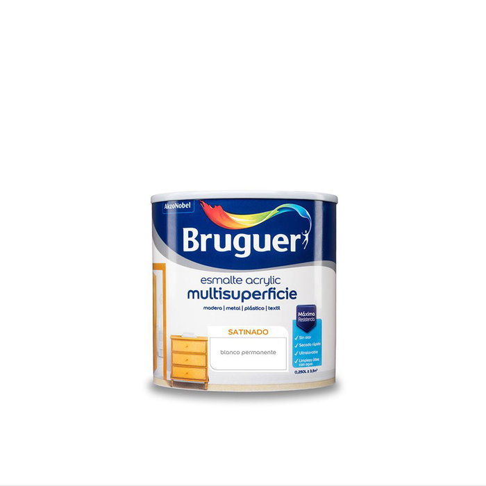 Bruguer Esmalte Acrílico Multisuperficie Blanco Permanente Satinado para Interior y Exterior 250 ml Bruguer Esmalte Acrílico Multisuperficie Blanco Permanente Satinado para Interior y Exterior 250 ml
