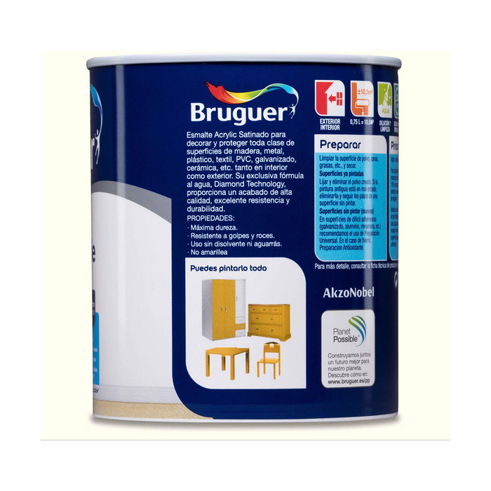 Bruguer Esmalte acrílico multisuperficie blanco roto satinado 750 ml