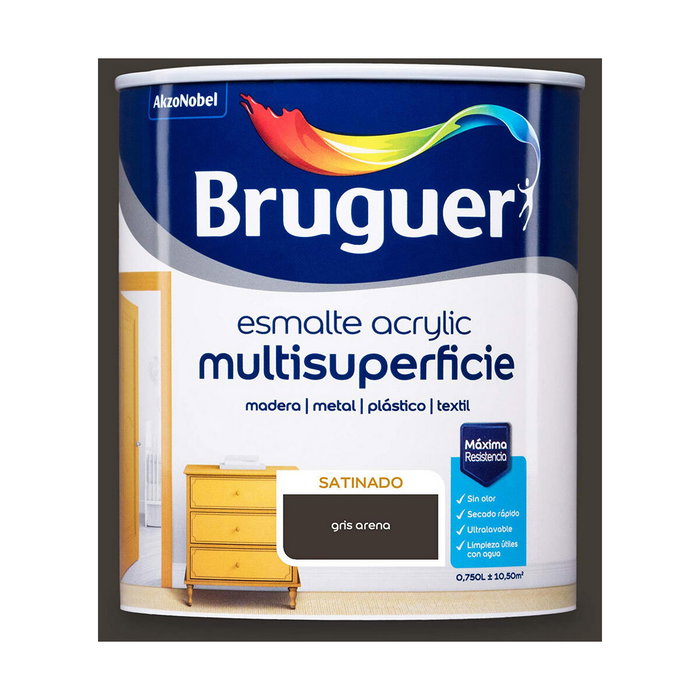 Bruguer Esmalte acrílico multisuperficie gris arena satinado 750 ml Bruguer Esmalte acrílico multisuperficie gris arena satinado 750 ml