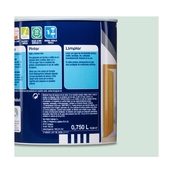 Bruguer Esmalte acrílico multisuperficie mint satinado 750 ml