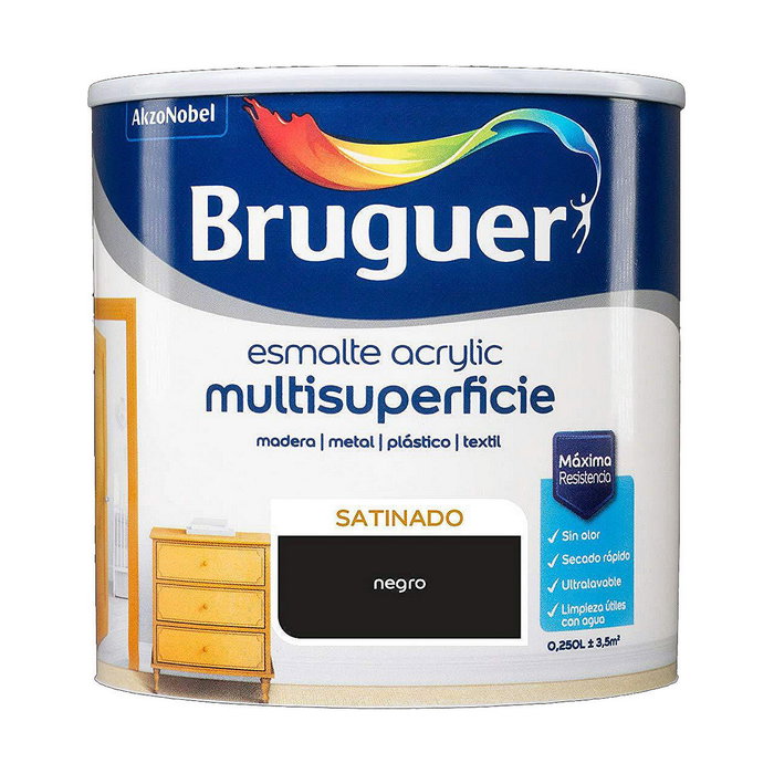 Bruguer Esmalte acrílico multisuperficie negro satinado 250 ml