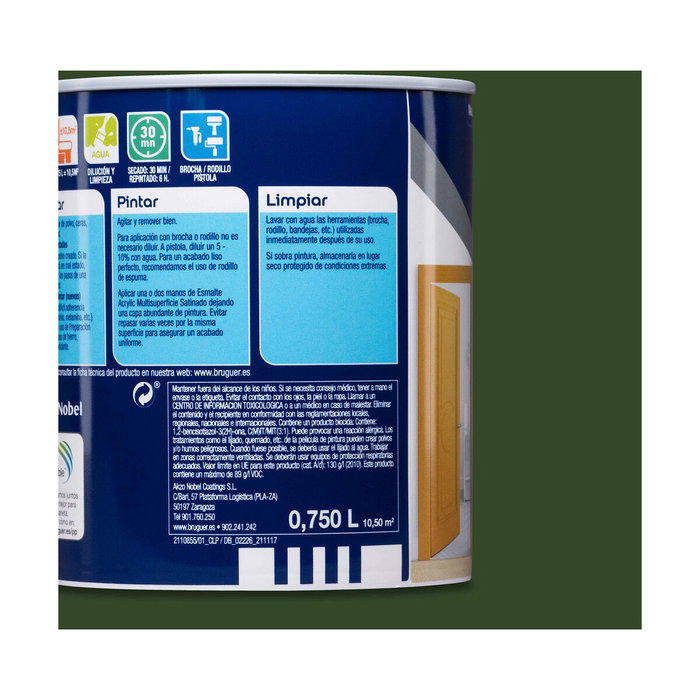 Bruguer Esmalte acrílico multisuperficie verde galicia satinado 750 ml