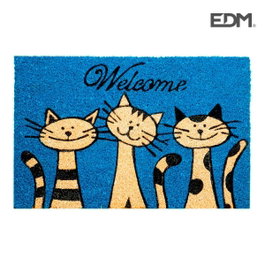 Edm Felpudo de fibra de coco modelo gatos, Azul, 60 x 40 cm