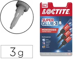 Loctite Super Glue 3, Pegamento Instantáneo Líquido de 1g, Blíster de 3 Unidades Mono dosis, Máxima Fuerza en Segundos, Pega Todo Tipo de Materiales