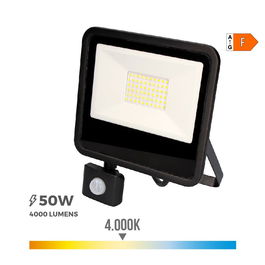 EDM Foco Proyector LED Sensor de Presencia, 50W 4000lm Luz Día 4000K, IP65, Alcance 2-10m, Ángulo 120°, 23.8x4.5x19.2cm