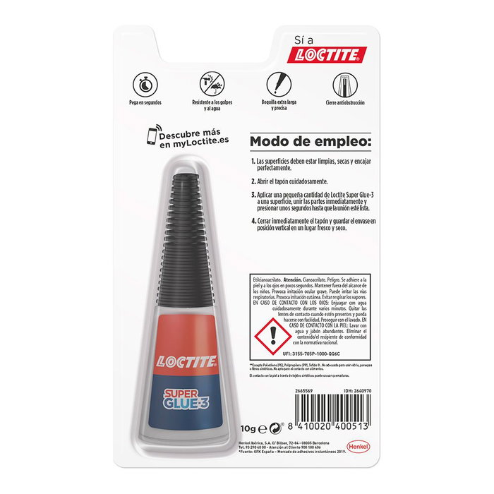 Loctite Super Glue Precision Max Adhesivo Instantáneo Universal 10g Transparente Máxima Fuerza Unión Rápida Resistente Agua Golpes Temperaturas