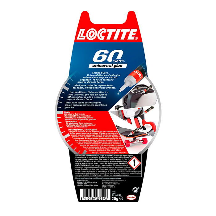 Loctite Universal glue 60 seg. Super glue Adhesivo Instantáneo Gel Transparente Multimateriales Extra Fuerte Rápido 20 g