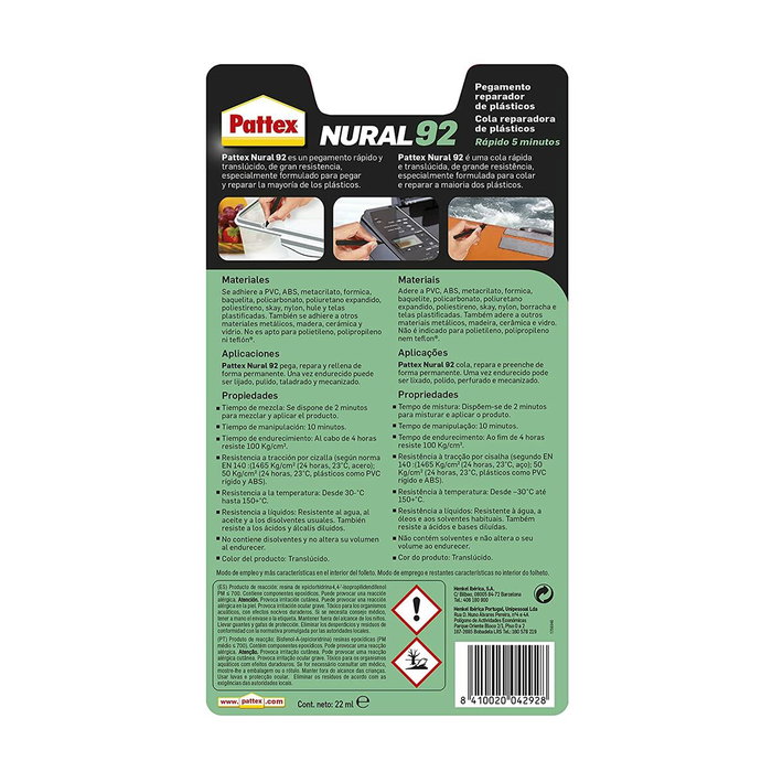 Pattex Nural 92 Pegamento Reparador de Plásticos 22ml