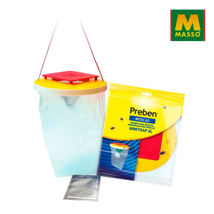 Massó Trampa de Moscas Mini-trap XL Preben para Exterior, Cazamoscas Natural sin Insecticida para Piscina y Jardín, Incluye 1 Recambio de 15g