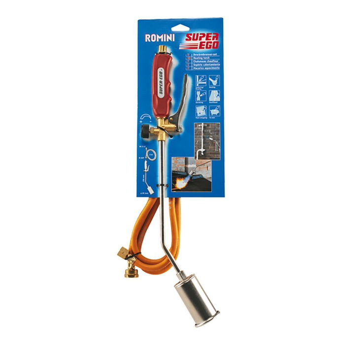 Super Ego Soplete de Calentamiento Romini con Boquilla Antiviento Ø45mm, Lanza 250mm, Manguera 2m, Conexión R3/8" L-W21,8"