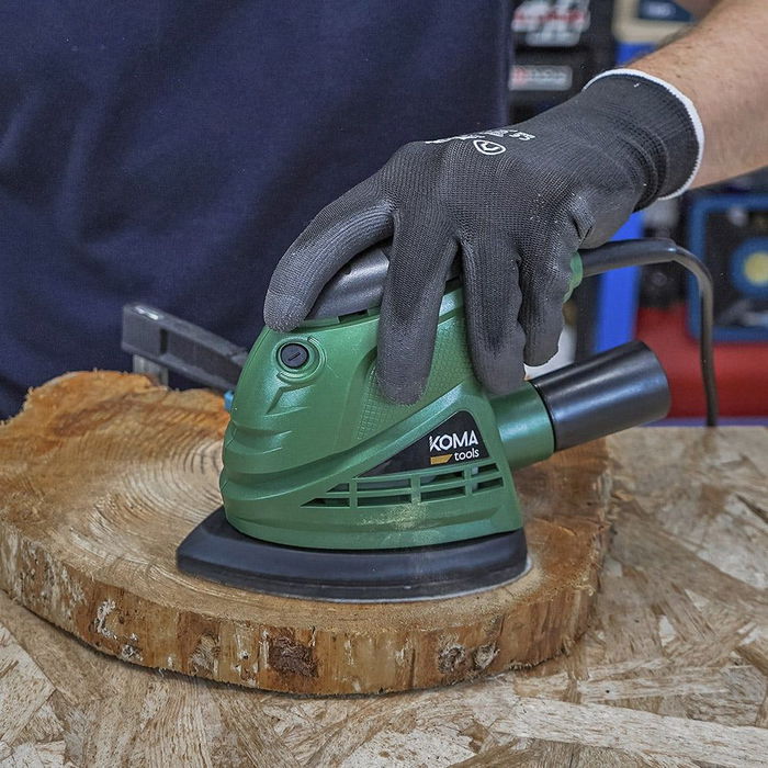 Koma Tools Lijadora Tipo Mouse LM-105 105W, Velocidad 12000 rpm, Toma de Aspiración, 141 x 145 mm, Incluye Lija P80, Verde/Negro