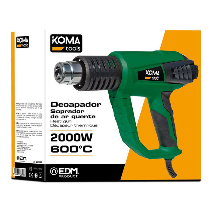 Koma Tools Decapador Eléctrico 2000W DC-2000, 2 Temperaturas 400°C y 600°C con 4 Boquillas, Mango Ergonómico, para Pintura y Bricolaje