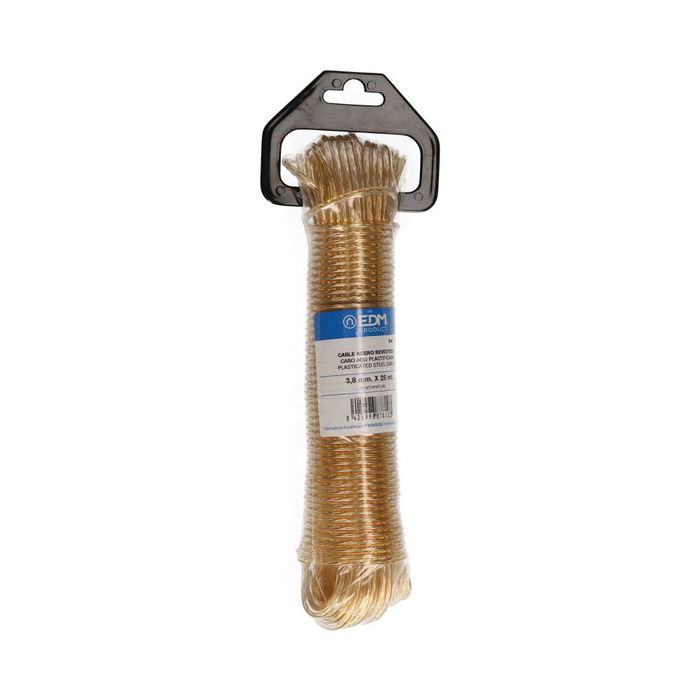 Edm Cable de acero plastificado oro 3,8 mm x 25 m para tendederos, cercados e industria