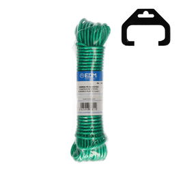 Edm Cuerda Tendedero Plástico Revestido PVC Verde 3.8 mm x 15 m para Exteriores, Interiores, Camping y Náutica