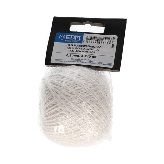Edm Hilo Algodón Embutido Blanco Calibre 0,8 mm x 240 m para Comercio y Paquetería Edm Hilo Algodón Embutido Blanco Calibre 0,8 mm x 240 m para Comercio y Paquetería