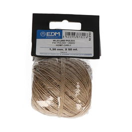 Edm Cordel Pulido de Cañamo Hilo Natural Trenzado, 1.3 mm x 50 m, Flexible y Resistente para Artesania y Paqueteria