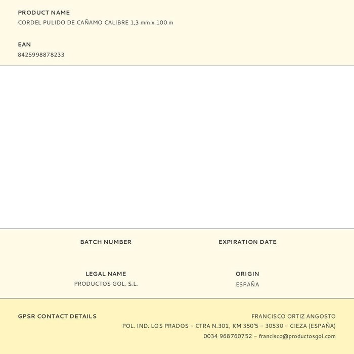 Edm Cordel Pulido de Cañamo 1,3 mm x 100 m Fibra Natural Trenzado Resistente Biodegradable para Paquetería y Artesanía