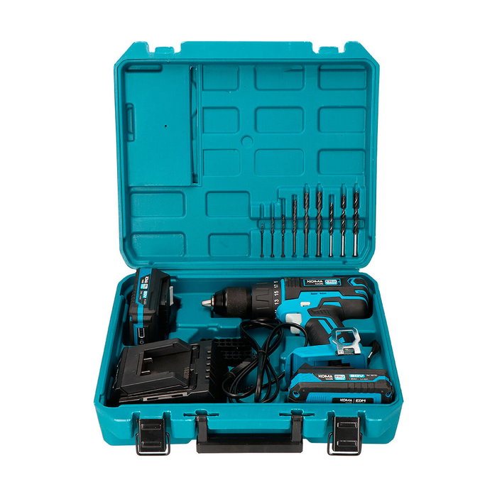 Koma Tools Kit Taladro Percutor Atornillador 20V Pro Series con 2 Baterías y Cargador