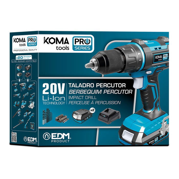 Koma Tools Kit Taladro Percutor Atornillador 20V Pro Series 20v-tap2-k con 2 Baterías 2.0Ah, Cargador y Maletín
