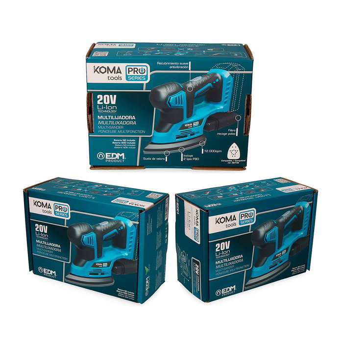 Koma Tools Lijadora Mouse 20V (sin Batería ni Cargador) 20v-lm 20,4 x 15,5 cm, Mango Ergonómico, Velcro, Incluye Filtro y Lijas