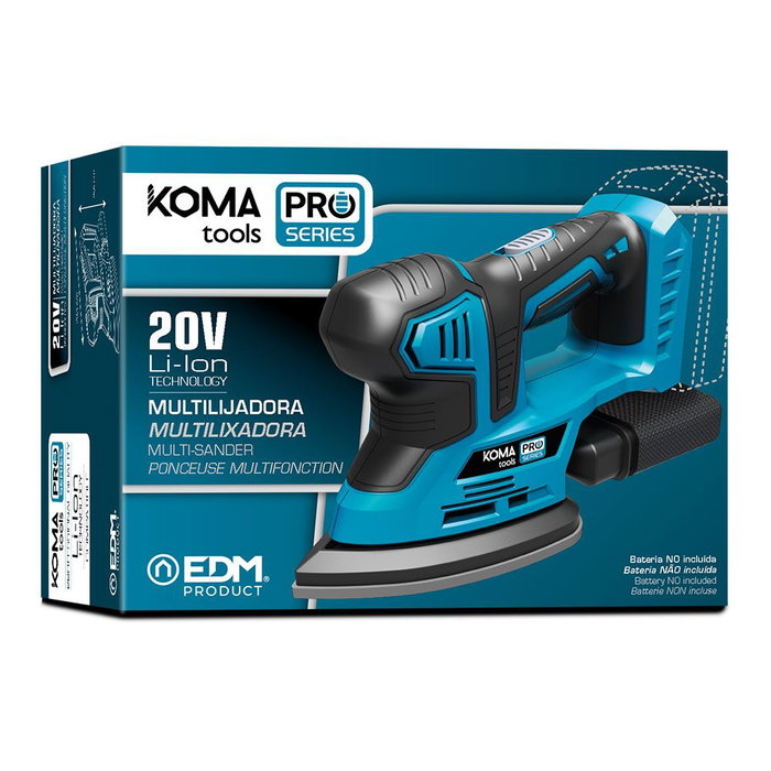Koma Tools Lijadora Mouse 20V (sin Batería ni Cargador) 20v-lm 20,4 x 15,5 cm, Mango Ergonómico, Velcro, Incluye Filtro y Lijas