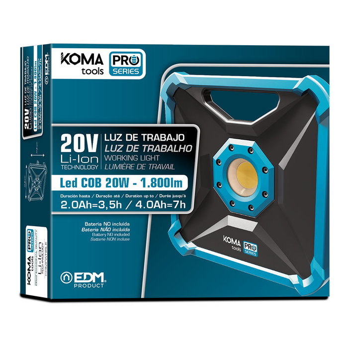Koma Tools Foco Proyector LED 20W 1800 lm Luz Fría 6500K IP20 22.8 x 7 x 22.8 cm