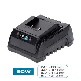 Koma Tools Cargador de Batería 20V 60W CB60, Cargador Rápido 2.3A con Indicador LED para Baterías 2.0Ah 4.0Ah 5.0Ah 8.0Ah, Negro