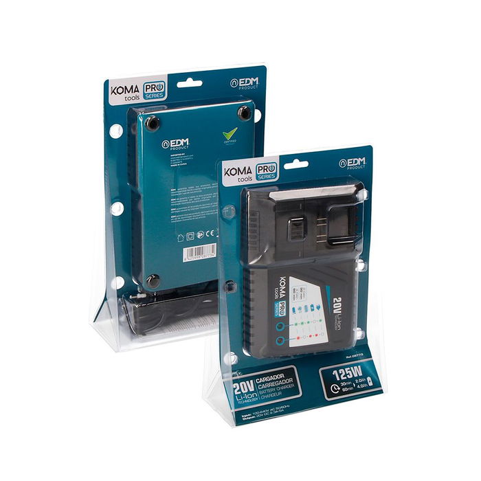 Koma Tools Cargador Rápido 20V-CB125 125W 20V 5A para Baterías 2.0Ah-8.0Ah con Indicador, Pro Series - Cargador para Herramientas Eléctricas