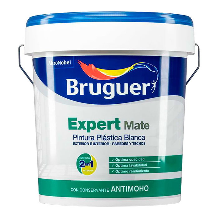 Bruguer Pintura Plástica Acrílica Estirenada Antimoho Expert Blanco Mate 15 L Interior/Exterior