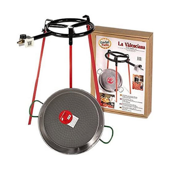 Vaello Set de paellera pulida de 38 cm con trípode y quemador de gas de 300 mm Vaello Set de paellera pulida de 38 cm con trípode y quemador de gas de 300 mm