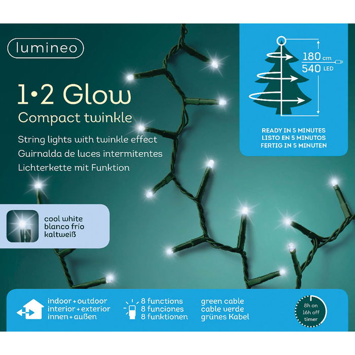 Guirnalda "1-2 glow compact" luces intermitentes blanco frio 1,8m (alto) 540 leds
