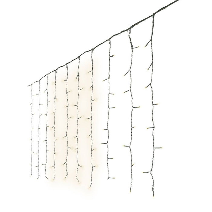 Lumineo Cortina de LED Multifunción para Exterior, 240 LEDs, Blanco Cálido, 2.25 x 1.5 m, IP44, 12 Funciones, Cortina Efecto Cascada Lumineo Cortina de LED Multifunción para Exterior, 240 LEDs, Blanco Cálido, 2.25 x 1.5 m, IP44, 12 Funciones, Cortina Efecto Cascada