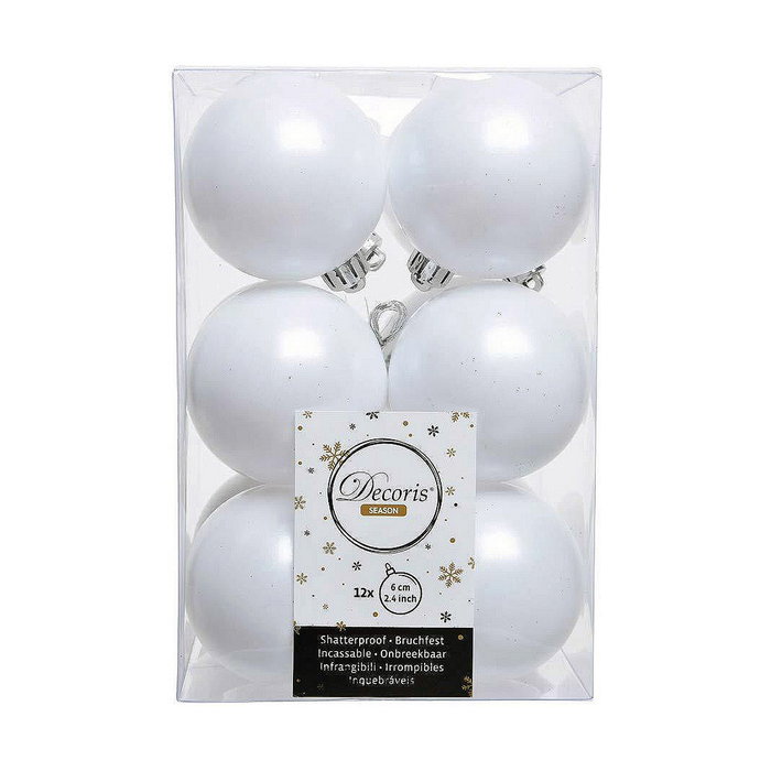 Decoris Caja de 12 bolas de navidad blancas Ø6 cm
