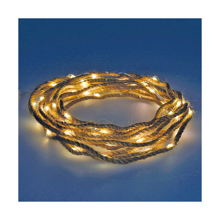 Guirnalda de cuerda de yute con 50 microleds luz blanco cálido 5,03m