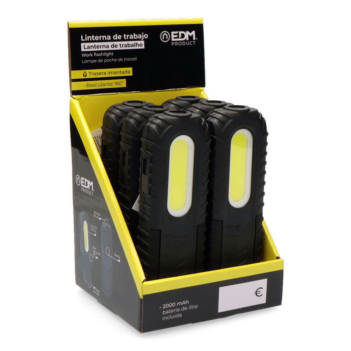 EDM Linterna de Trabajo LED Recargable USB-C, COB 5W 300 lm y 3W 90 lm, Batería 2000 mAh, con Gancho, Imán, Soporte Basculante 180° e Indicador de Batería