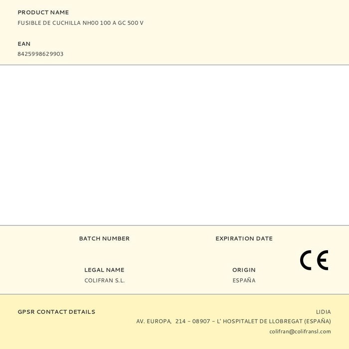 Fusible de Cuchilla NH00 100A GC 500V Cerámica