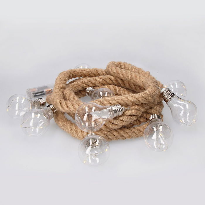 Decoration With Light Guirnalda a Pilas Fija 10 Bombillas 30 Leds Cuerda de Yute Luz Blanco Cálido 3,15 m Interior IP20